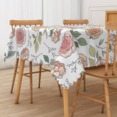 Aperturee Vibrant Floral Tablecloth with Colorful Flowers and Green Leaves, for Summer Party and Outdoor Dining